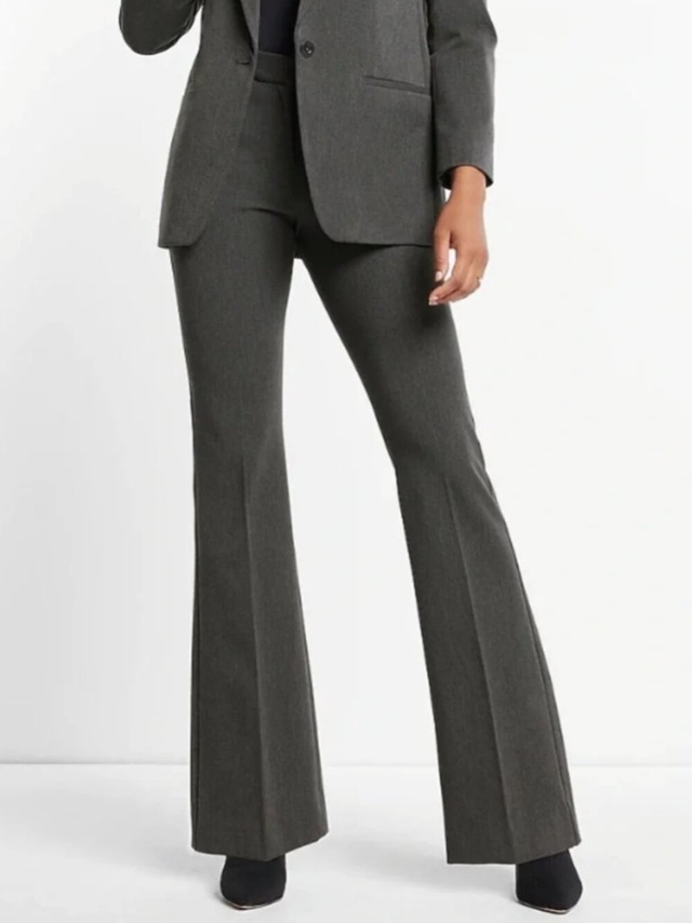 NWT Express Editor Dress Pants Womens 12 Short Gray Flare Low Rise Career Office